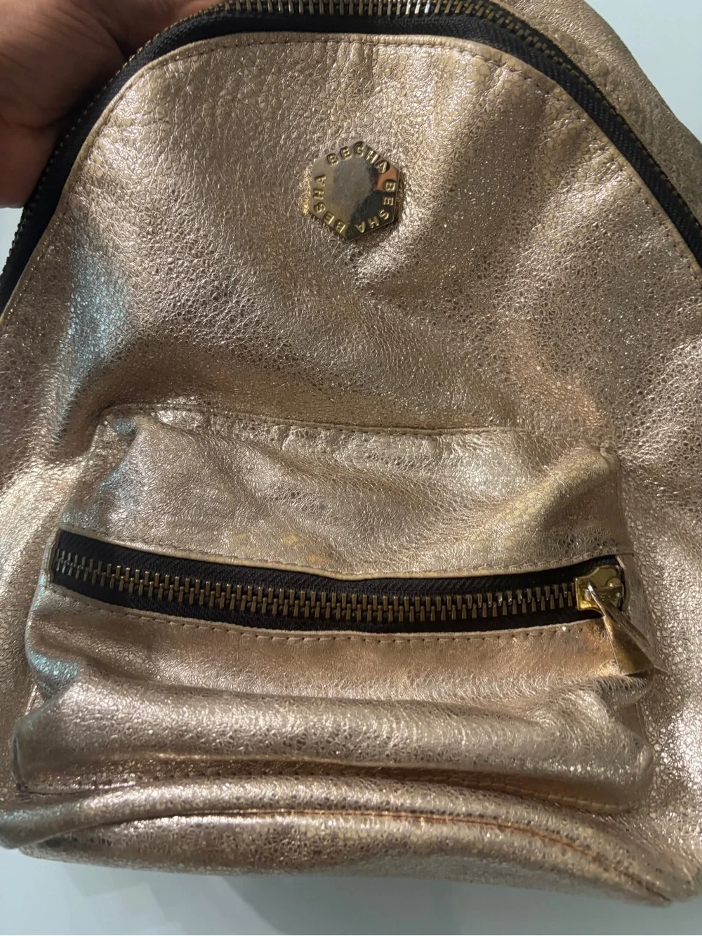 BESHA Argentinean Metallic Gold Leather Tote Bag